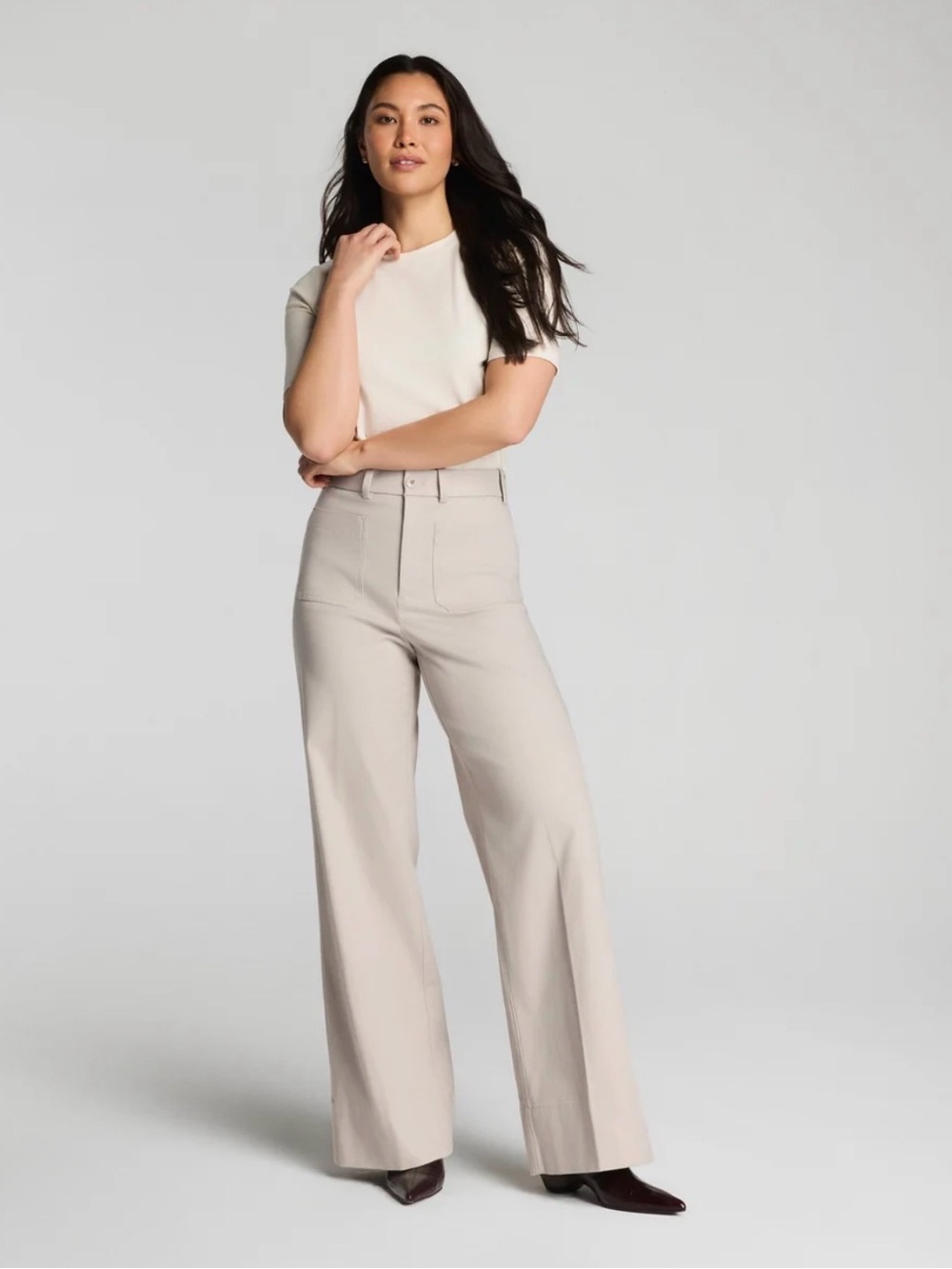 SPANX stretch twill cropped Wide-Leg Trouser Pants Khaki size L